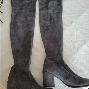 Stuart Weitzman Charcoal Suede Over-the-Knee Boots